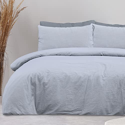 Sleepdown Bettwäsche-Set, 100% Reine Baumwolle, einfarbig, grau, Bettbezug, Bettdeckenbezug, Kissenbezug, weich, pflegeleicht – Einzelbett (135 x 200 cm) von Sleepdown
