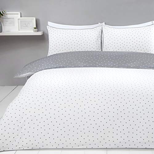 Sleepdown Wende-Bettwäsche-Set für Super-Kingsize-Betten Pflegeleicht und superweiche Baumwolle Design Weiß und Grau gepunktet Größe 220 x 260 cm + 2 passende Kissenbezüge. von Sleepdown