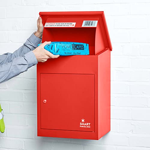 Smart Parcel Box, mittelgroßer Paketbriefkasten mit Paketfach und Briefkasten, sicherer Paketkasten für Zuhause und Unternehmen, mit Rückholsperre, für alle Zusteller geeignet, 44 x 35 x 58 cm, rot von Smart Parcel Box