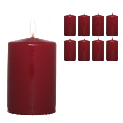 Candelo 8er Set Kerzen Weihnachten Stumpenkerzen - Dunkelrot - 5,8cm x 12cm - Weihnachtskerzen für Adventskranz - Advent Kerze Weihnachtsdekoration von Candelo