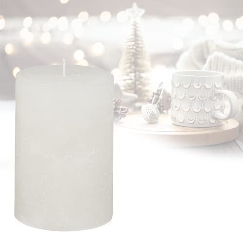 Candelo Hochwertige Kerze Weihnachten Ambiente Rustik - Weiß - Stumpenkerze 12cm lange Brenndauer ca. 54 Stunden - Weihnachtskerzen für Adventskranz von Candelo