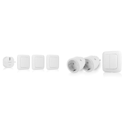 Smartwares SH4-99567 Schlafzimmer-Lichtschalterset – Plug & Connect – 1 Einbauschalter – 3 Wandschalter & SH4-99575 Indoor-Steckdosenschalterset mit Doppellichtschalter – Plug & Connect von Smartwares