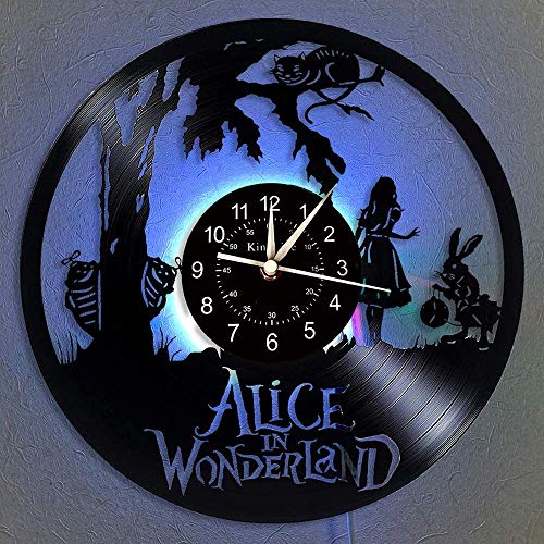 Smotly Vinyl Record Wanduhr, Alice im Wunder LED 7 Farbe Nachttischlampe Retro Wanduhr, Alice im Wunderland für Kinder Geschenke handgemachte Hauptwanddekor,with Light von Smotly