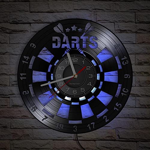 Smotly Vinyl-Wanduhr, Dart-förmige simulierte Uhr mit LED-Fernbedienung Nachtlicht, ist ein Wanduhr-Geschenk für Sportbegeisterte! von Smotly