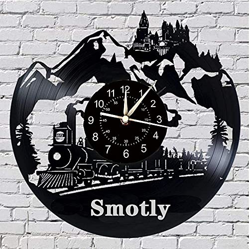 Smotly Vinyl-Wanduhr, Hogwarts-Express-Zug-Thema Wanduhr, Bunte Nachtlichtfunktion Heimdekoration, Digitale Wanduhr Geschenk (Geschenkhaken) (Schwarz) von Smotly