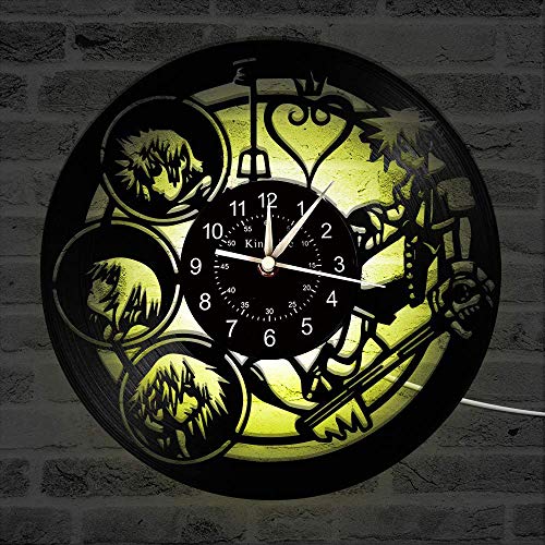 Smotly Vinyl Wanduhr, Kingdom Hearts Charakter 3D Wanddekoration große Uhr, LED Bunte Lichter handgemachte Wanduhr Geschenk,A von Smotly