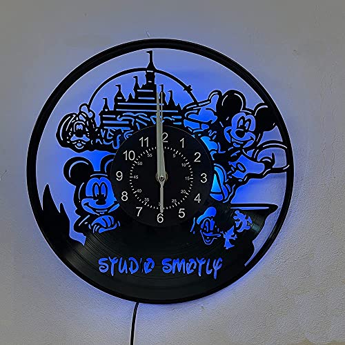 Smotly Vinyl-Wanduhr, Mickey und Minnie, 7 Farben, Nachtlichtfunktion kreative handgefertigte Cartoon-Animation, Geschenke (Geschenkhaken) von Smotly