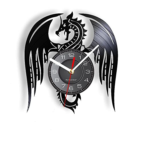 Smotly Vinyl Wanduhr, Mythical Beast Flying Dragon Theme Silent Wall Clock with LED Night Light Funktion is a unique wall clock gift with home pattern (Without light) von Smotly