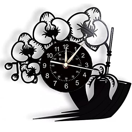 Smotly Vinyl Wanduhr Schmetterling Orchidee Design Wanduhr Lebendige Topfpflanze nie verblassen Wanduhr Home Decoration Geschenk (Ohne Licht) von Smotly