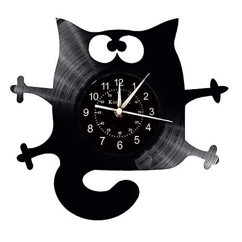 Smotly Vinyl Wanduhr, Schwarze Katze förmigen Nachtuhr, handgemachte Wanddekoration Wanduhr kreative Geschenke. von Smotly