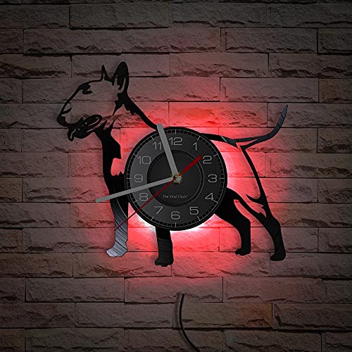 Smotly Vinyl-Wanduhr, Tier-Hunde-Form, analoge Uhr, mit LED-Nachtlicht, ist eine ideale Wanduhr Geschenk. von Smotly