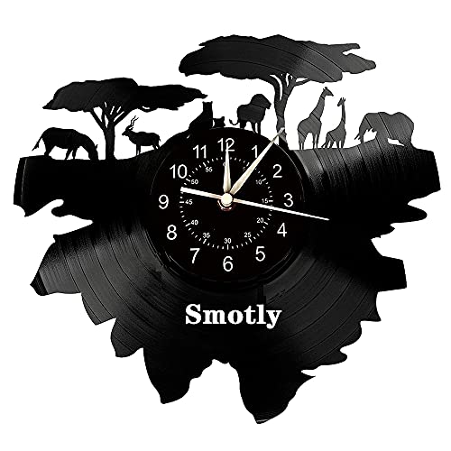 Smotly Vinyl-Wanduhr, afrikanischer Elefant Thema Rekord Wanduhr, kreative handgemachte Heimtextilien Digitaluhr Geschenk von Smotly