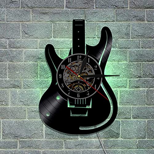 Smotly Vinyl Wanduhr Gitarre Instrument Thema Grafik Wanduhr mit LED Nachtlicht Funktion Wanduhr Geschenk für Musikliebhaber von Smotly