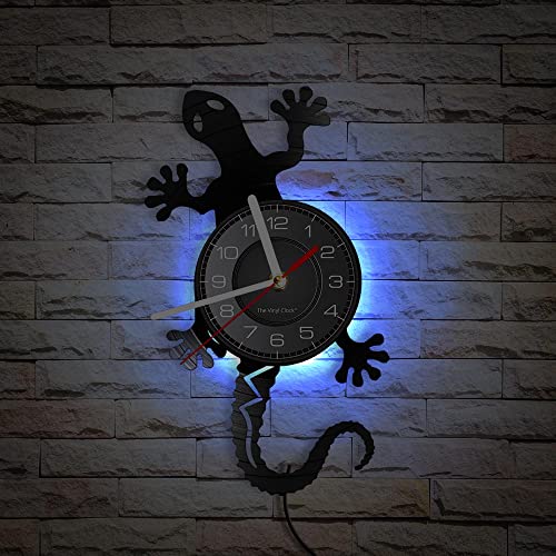 Smotly Vinyl Wanduhr Tier Gecko Form Analog Uhr mit LED Nachtlicht Wanddekoration Wanduhr Geschenk von Smotly