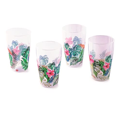 Snips| Hawaii Becher 4er Set | 500 ml | Dekoration mit Hawaii-Blumen | Packung mit 4 farbigen Kunststoffbechern | 8,3 x 13,5 cm | Hergestellt in Italien von Snips