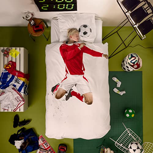 Snurk® - Kinder Bettwäsche Set, Soccer Champ Red Bettwäsche, 135 x 200 cm, inkl. 1 Kissenbezug 80 x 80 cm, aus 100% Bio-Baumwolle von Snurk