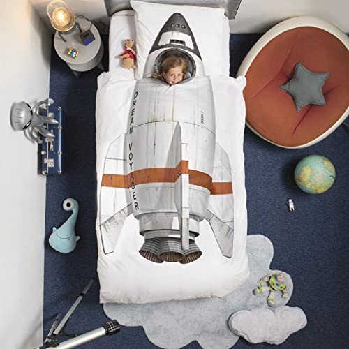 Snurk Bettwäsche-Set mit Bettbezug und Kissenbezügen, 100 % Baumwolle, hochwertiges Perkal, für Kinder und Mädchen, Farbe Weiß, Größe – Einzelbett 155 x 220 cm von Snurk