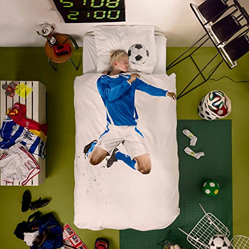 Snurk® - Kinder Bettwäsche Set, Soccer Champ Blue Bettwäsche, 135 x 200 cm, inkl. 1 Kissenbezug 80 x 80 cm, aus 100% Bio-Baumwolle von Snurk