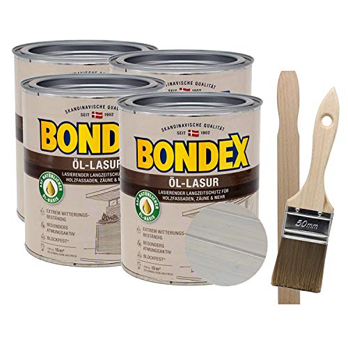 Bondex Öllasur 4 x 0,75 l premium Holzlasur aus natürlichen Ölen inkl. Pinsel und Rührholz der Langzeitschutz für Holz im Aussenbereich (graphit silber) von SoPo