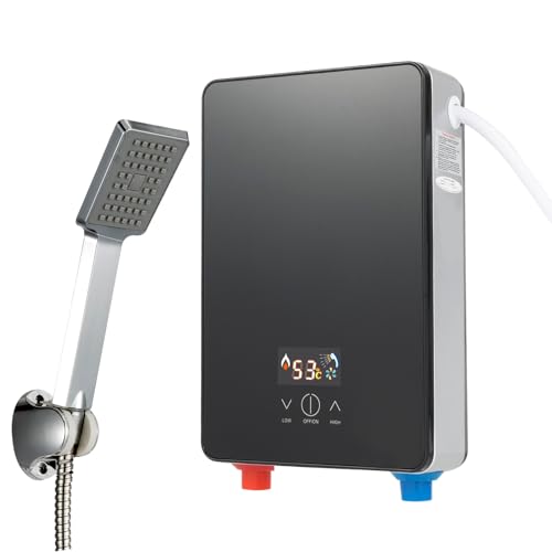 Elektronischer Durchlauferhitzer, 6500W Instant Warmwasserbereiter mit Dusche LED Temperaturanzeige für Küche Bad Zuhause (Schwarz) von Soberoses