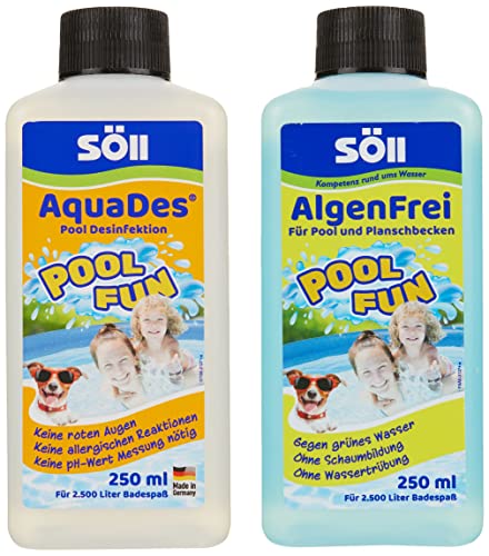 Söll 83349 PlanschbeckenPflege-Set AquaDes & AlgenFrei,je 250 ml - zuverlässige Poolpflege/reinigt & desinfiziert Badewasser/ideal für Planschbecken Kinderpool Whirlpool Hundepool von Söll