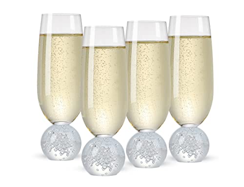 Soetai Sektgläser Set Champagnerflöten,Set aus 4 bleifreien Kristallgläsern,200ml Champagnergläser,klare Gläser,Bar-Glaswaren,langlebige Glas für Hochzeiten, Partys, Dinners (Blasenball) von Soetai