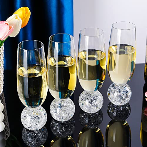 Soetai Sektgläser Set Champagnerflöten,Set aus 4 bleifreien Kristallgläsern,200ml Champagnergläser,klare Gläser,Bar-Glaswaren,langlebige Glas für Hochzeiten, Partys, Dinners (Bruchkugeln) von Soetai