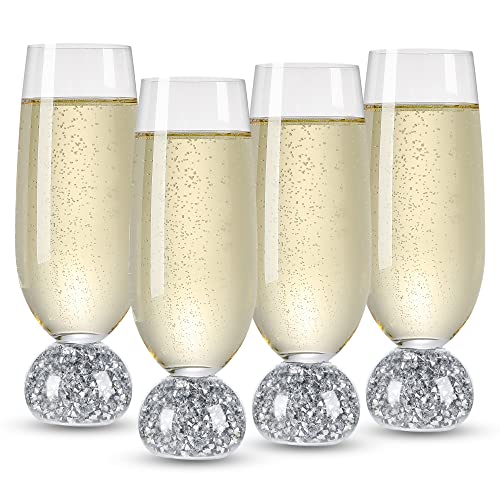 Soetai Sektgläser Set Champagnerflöten,Set aus 4 bleifreien Kristallgläsern,200ml Champagnergläser,klare Gläser,Bar-Glaswaren (Zerquetschte Diamanten) von Soetai