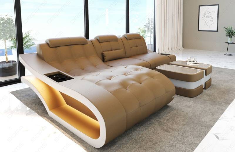 Sofa Dreams Ecksofa Leder Sofa Couch Elegante Ledercouch, L-Form Ledersofa mit LED, wahlweise mit Bettfunktion von Sofa Dreams