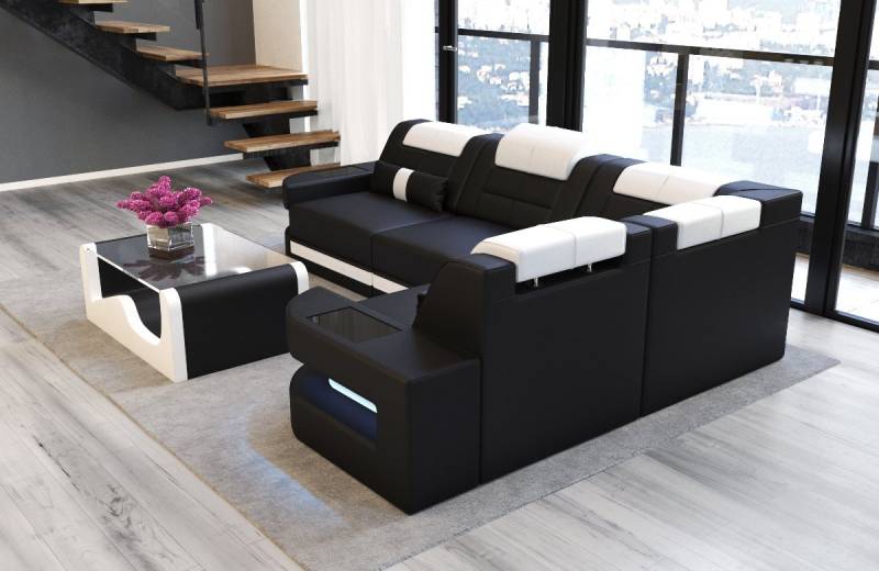 Sofa Dreams Ecksofa Leder Sofa Ledercouch Como L Form Ledersofa, Couch, mit LED, wahlweise mit Bettfunktion als Schlafsofa, Designersofa von Sofa Dreams