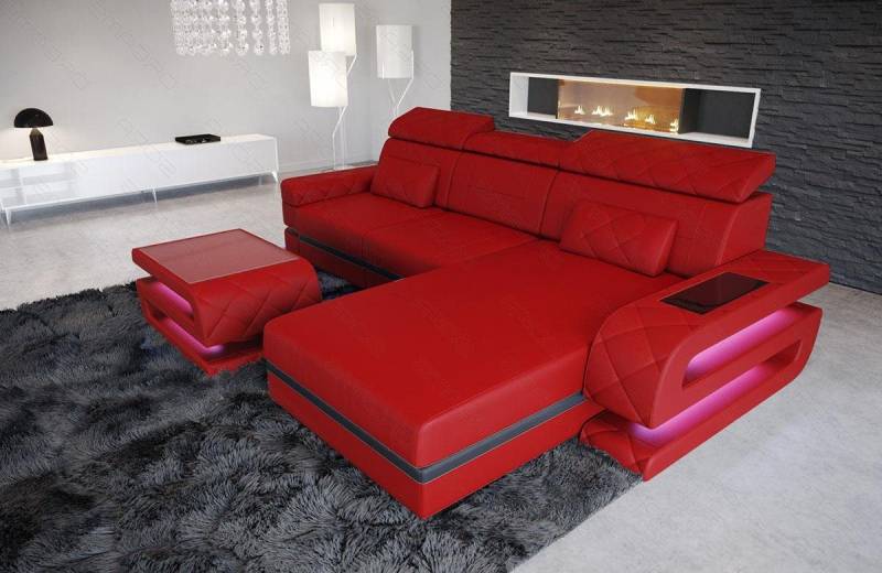 Sofa Dreams Ecksofa Ledersofa Bologna L Form Leder Sofa, Couch, mit LED, wahlweise mit Bettfunktion als Schlafsofa, Designersofa von Sofa Dreams