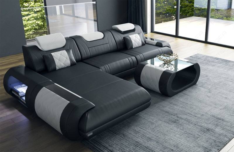 Sofa Dreams Ecksofa Sofa Leder Rimini L Form Ledersofa Ledercouch, Couch, mit LED, wahlweise mit Bettfunktion als Schlafsofa, Designersofa von Sofa Dreams