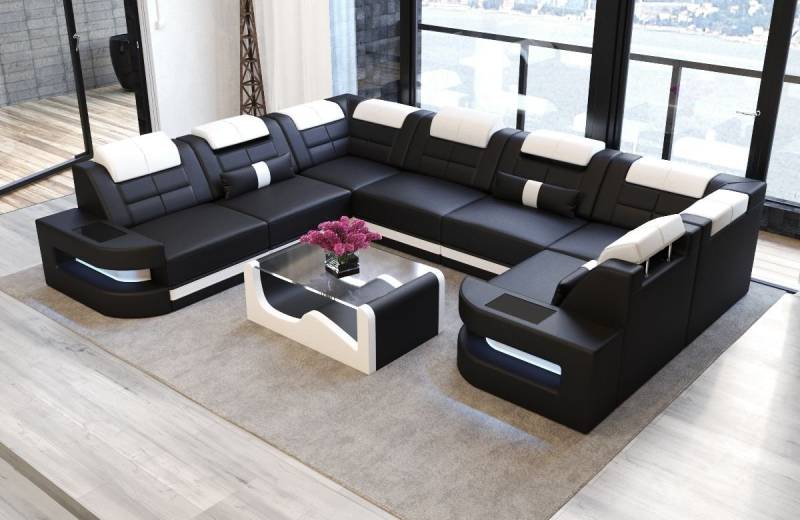 Sofa Dreams Wohnlandschaft Leder Ledercouch Sofa Como U Form Ledersofa, Couch, mit LED, wahlweise mit Bettfunktion als Schlafsofa, Designersofa von Sofa Dreams