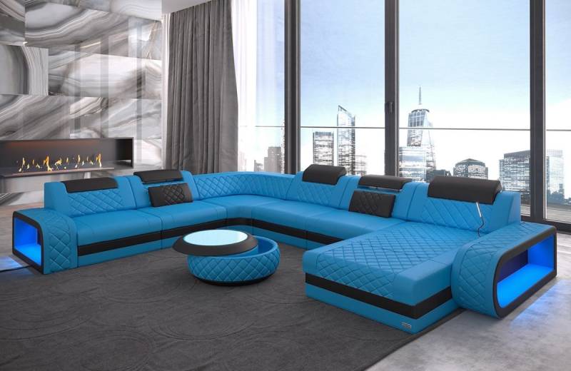 Sofa Dreams Wohnlandschaft Ledercouch Sofa Leder Berlin XXL U Form Ledersofa, Couch, mit LED, wahlweise mit Bettfunktion als Schlafsofa, Designersofa von Sofa Dreams