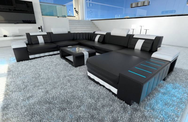 Sofa Dreams Wohnlandschaft Ledersofa Bellagio XXL U Form Ledercouch Sofa Leder, Couch, mit LED, wahlweise mit Bettfunktion als Schlafsofa, Designersofa von Sofa Dreams