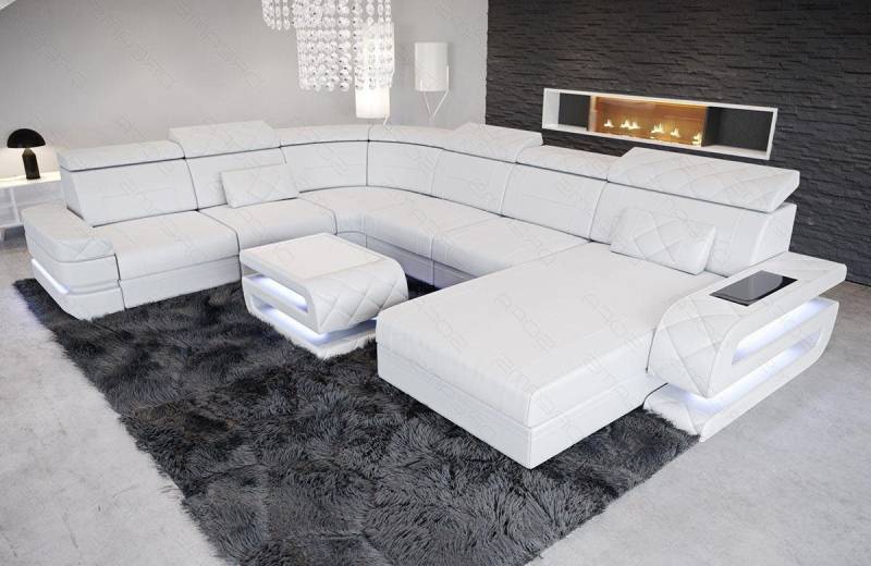 Sofa Dreams Wohnlandschaft Ledersofa Bologna XXL U Form Leder Sofa, Couch, mit LED, wahlweise mit Bettfunktion als Schlafsofa, Designersofa von Sofa Dreams