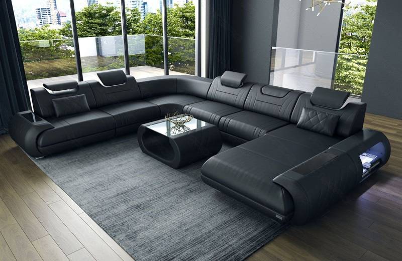 Sofa Dreams Wohnlandschaft Sofa Ledercouch Leder Rimini XXL U Form Ledersofa, Couch, mit LED, wahlweise mit Bettfunktion als Schlafsofa, Designersofa von Sofa Dreams