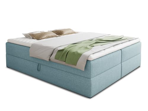 Boxspringbett Base mit 2 Bettkästen - Doppelbett mit Bonell-Matratze und Topper, Polsterbett, Freistehendes Bett, Bettgestell, Schlafzimmer (Blau (Vidar 83), 160 x 200 cm) von Sofnet