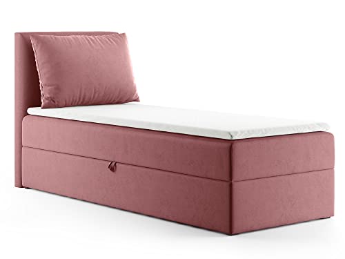 Boxspringbett Egro Mini mit Bettkasten und Kissen - Einzelbett mit Bonell-Matratze und Topper, Polsterbett, Bett, Schlafzimmer (Pink (Kronos 29), 80 x 200 cm) von Sofnet