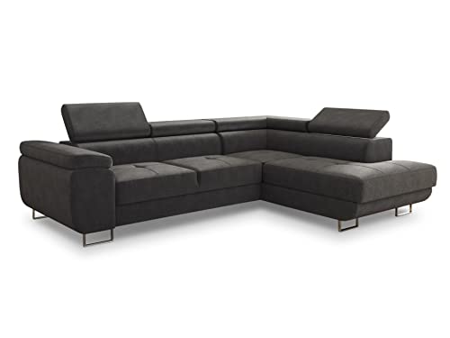 Ecksofa Caris mit Schlaffunktion und einstellbare Kopfstützen, Wohnlandschaft mit Bettkasten, Couch, Sofa, Bettsofa (Grau (Kronos 22), Ecksofa Rechts) von Sofnet