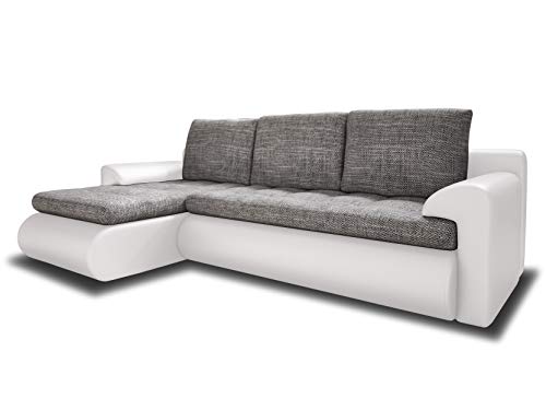 Ecksofa Santi - Polsterecke L-Form, Schlafsofa mit Bettkasten, Couchgarnitur mit Schlaffunktion, Couch, Sofa, Sofagarnitur (Weiß + Grau (Madryt 120 + Berlin 01), Ecksofa Links) von Sofnet