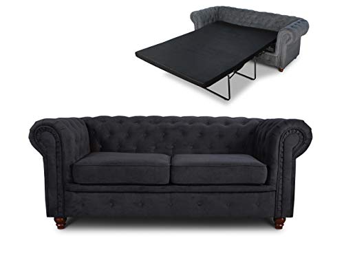 Schlafsofa Chesterfield Asti Bis 2-Sitzer, Sofa mit Schlaffunktion, Couch 2-er, Couchgarnitur, Sofagarnitur, Holzfüße, Glamour (Schwarz (Capri 19)) von Sofnet