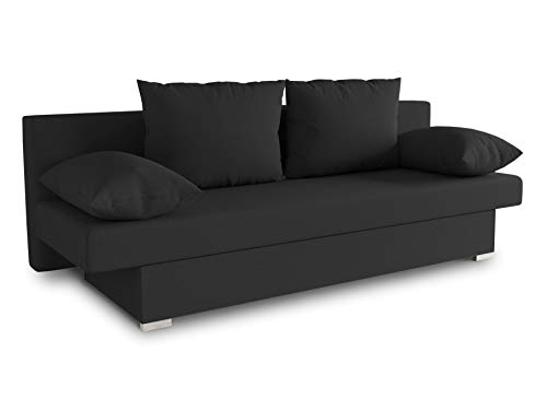 Schlafsofa Tina inklusive Bettkasten - Sofa mit Schlaffunktion, Bettsofa, Couchgarnitur, Couch, Bett, Schlafmöbel (Alova 04 (Schwarz)) von Sofnet