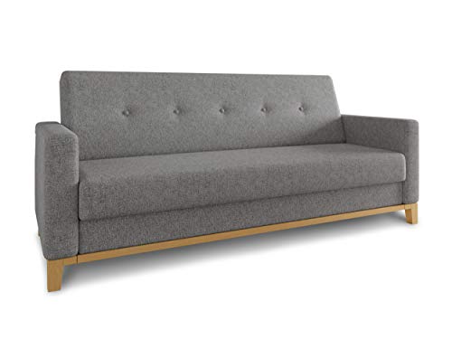 Sofa Wood mit Schlaffunktion - Schlafsofa mit Bettkasten, Bettsofa, Massivholz, Polstersofa mit Holzfüße, Couchgarnitur, Couch (Grau (Twist 21)) von Sofnet