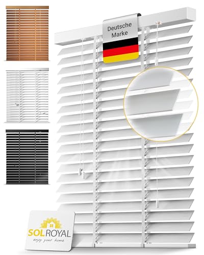 Sol Royal Holzjalousie 50 mm Lamellen extra breit – Fensterjalousie 105x250 cm Holzrollo einfache Montage Wand & Decke – Blickschutz Jalousie Fenster & Tür Massivholz Echtholz Rollo in Weiß – BE5 von Sol Royal