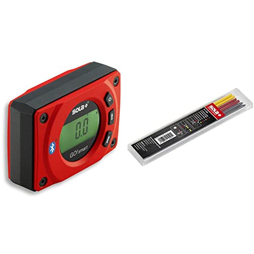 SOLA - GO! smart - Winkelmesser digital mit Bluetooth - digitale Wasserwaage mit LCD & SC TLM2 - Sola Tiefloch-Marker Ersatzminen für TLM und TLM2 - Universalminen-Set 2 x rot, 2 x gelb, 2 x schwarz von Sola