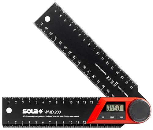 SOLA WMD - Digitaler Winkelmesser - Länge 200/500 mm - Anschlagwinkel mit LCD-Anzeige für exakte Winkelmessungen - Schreinerwinkel digital (WMD 200) von Sola