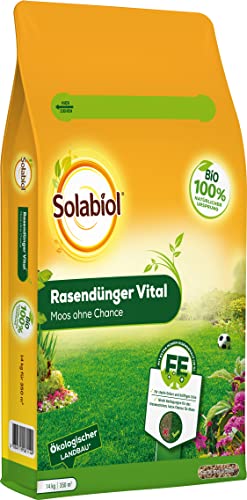 Solabiol Rasendünger Vital mit Langzeitwirkung für Frühjahr und Sommer, organischer Dünger, verdrängt Moos, vitaler Rasen, staubarmes Granulat, 14 kg Sack für 350 m² von Solabiol