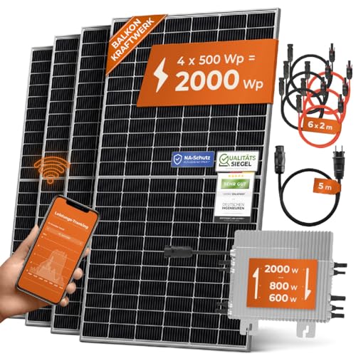 Solarway Balkonkraftwerk 2000W Komplett Steckdose - Ausgang einstellbar 600/800/2000W - 4x500W JaSolar-Module, Deye Wechselrichter mit APP&WiFi, Plug&Play (2000 Watt) von Solarway