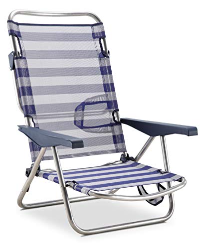 Solenny 50001072725168 Strand-/Liegestuhl, 4 Positionen, Blau und Weiß, mit Tragegriffen und klappbarem Bein an der Rückenlehne von Solenny